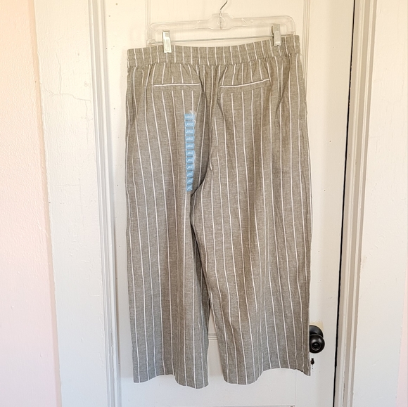 BeachLunchLounge Margo Green Striped Linen/Cotton Blend Cropped Wide Leg Pants L - Picture 8 of 9